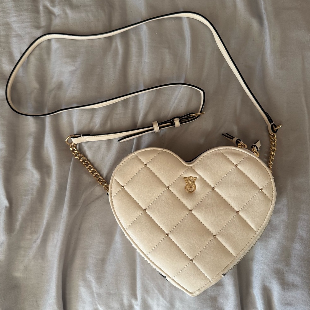 Victoria Secret Heart Shaped Crossbody Creme Purse Bag